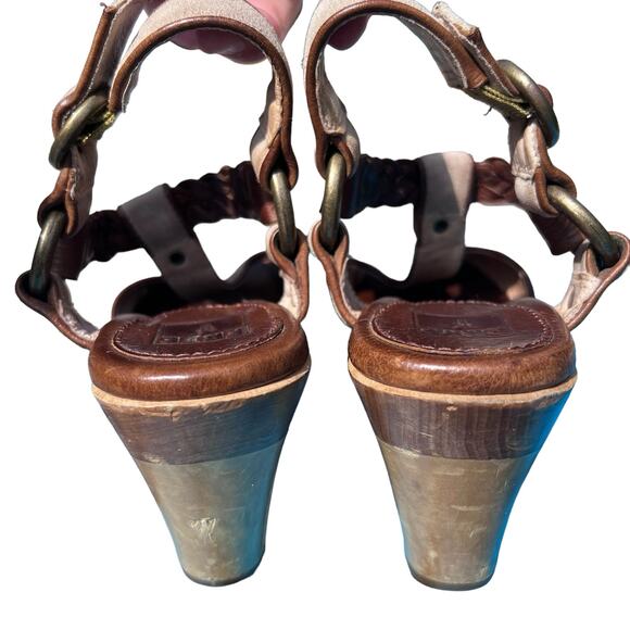 Frye Stephanie Braided T-Strap Tan Suede Slingback Sandals w/Block Heels Size 8 - Picture 3 of 14